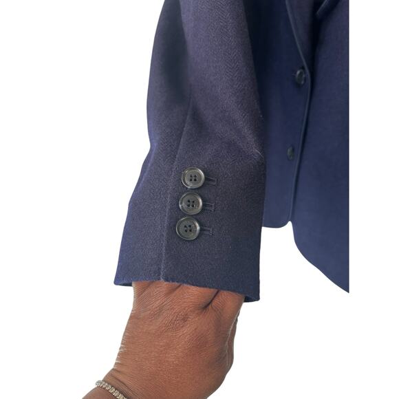 Talbots Plus Blue Office Work Herringbone Wool Blend Aberdeen Blazer Size 16 - Picture 7 of 12